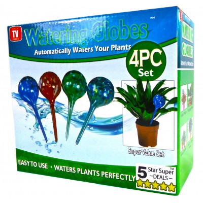 Aqua Plant Watering Globes - Automatic Self Watering Plant Glass Ball Bulbs - Indoor Or Outdoor Use - 4pc Large & 4pc Small   
